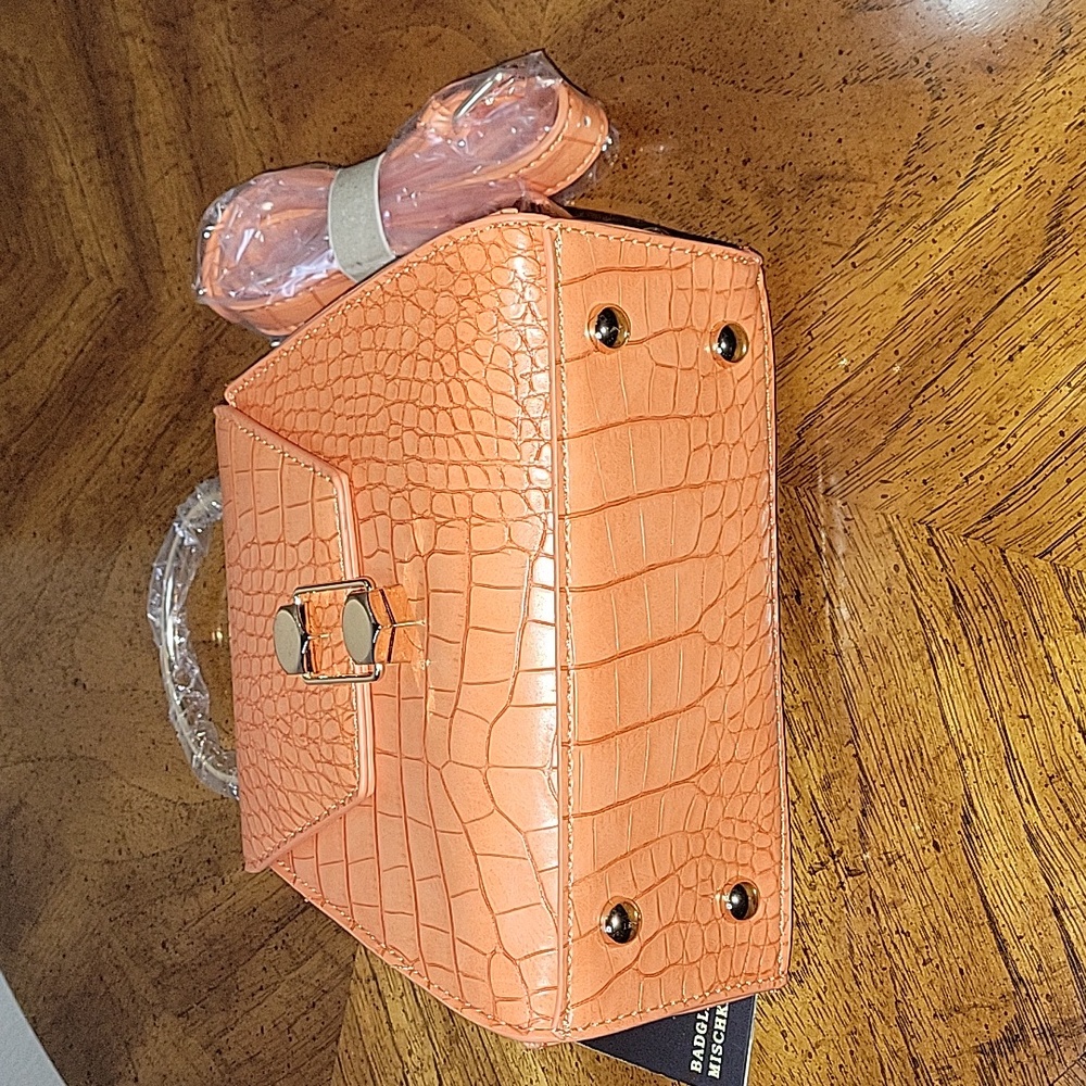 BADGLEY MISCHKA Trapezoid Matte Croco Flap Over Crossbody bag, orange,NWT - Picture 8 of 17